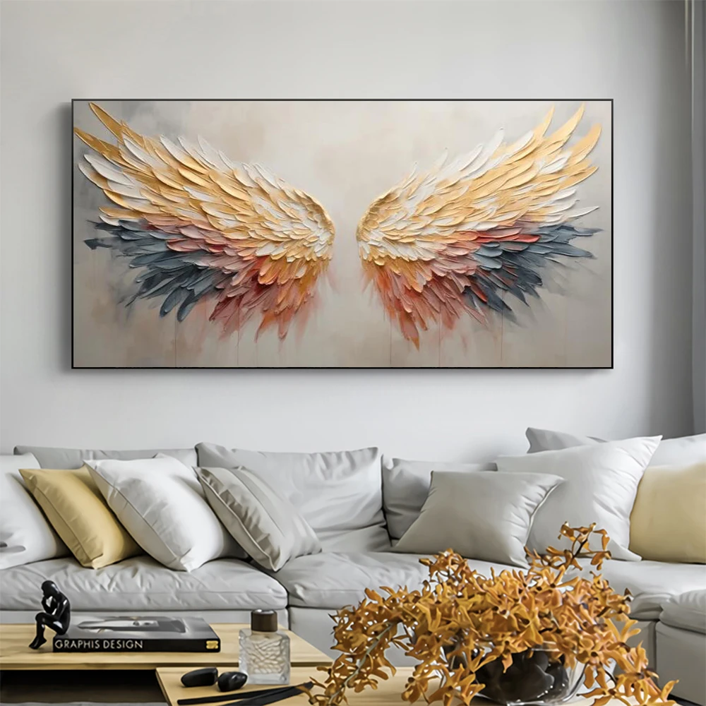 Interior Design Sketch - Colorful Abstract Angel Wing Oil Painting
