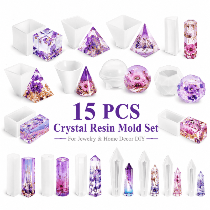 Interior Design House - 15pcs Crystal Resin Silicone Mould Set,