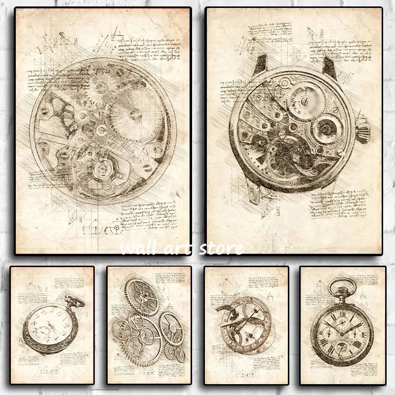 Vintage Watch Sketch Poster Ge - đánh giá và giá Interior Design Sketch