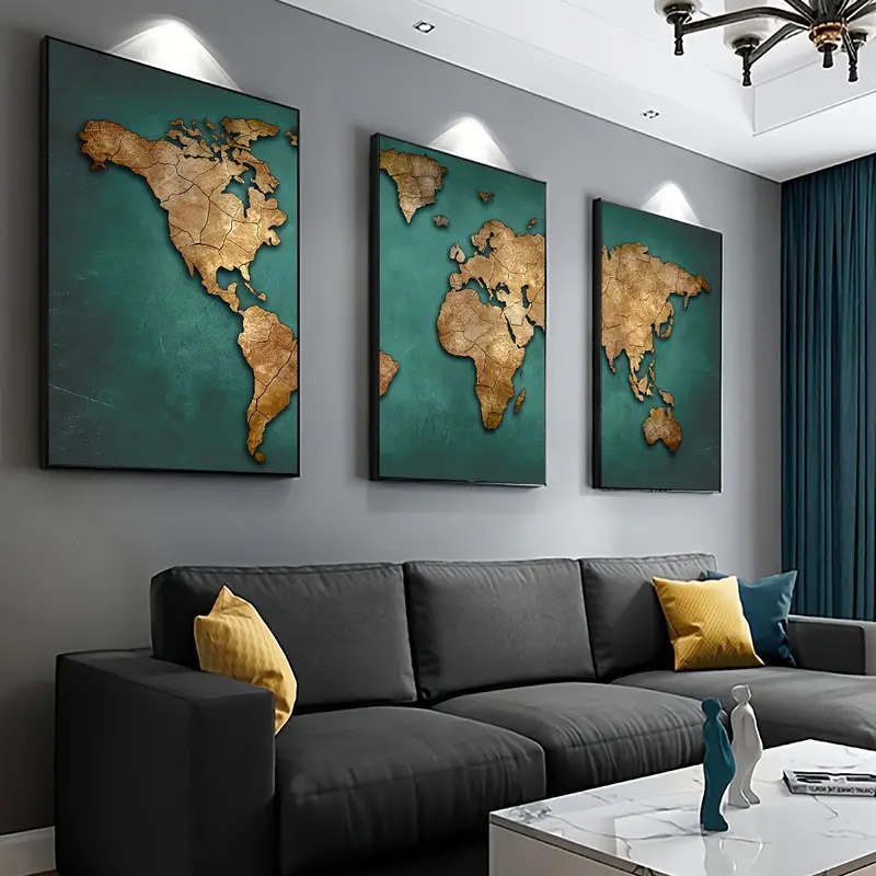 Retro World Map 3pcs/set Canva - đánh giá và giá Interior Design Sketch