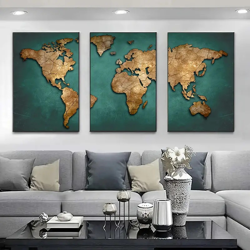 Retro World Map 3pcs/set Canva - đánh giá và giá Interior Design Sketch