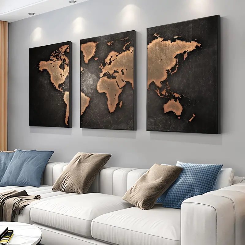 Retro World Map 3pcs/set Canva - đánh giá và giá Interior Design Sketch