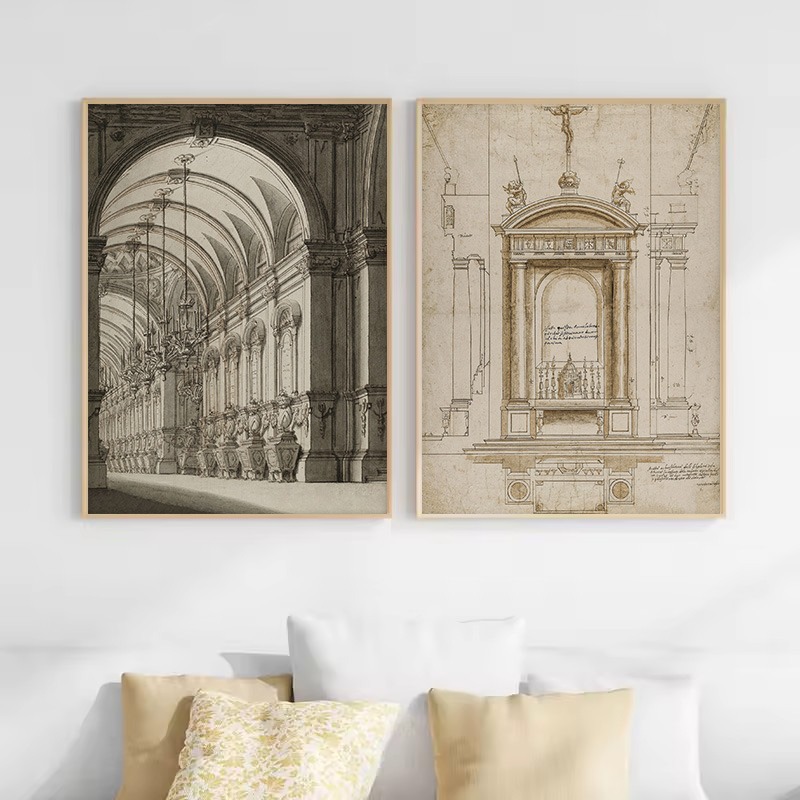 Vintage Drawing Sketch Geometr - đánh giá và giá Interior Design Sketch