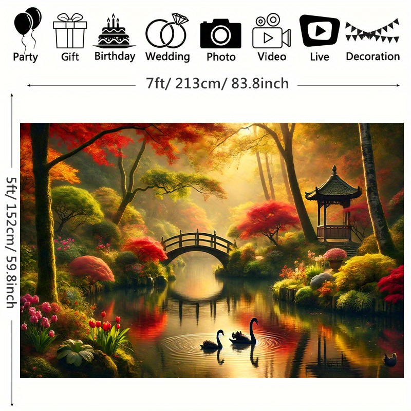 Autumn Garden Bridge Swans Wal - đánh giá và giá Interior Design With Wallpaper