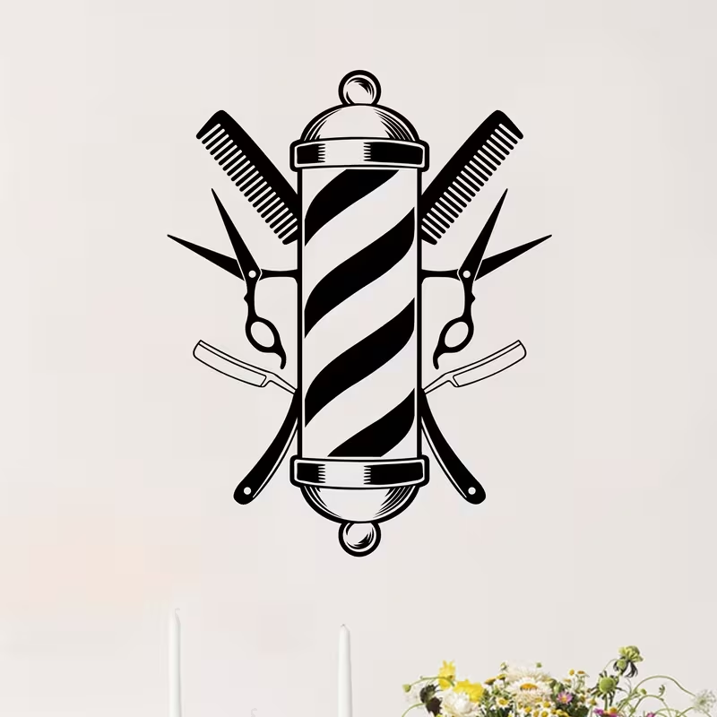 Barber Shop Wall Sticker Vinyl - đánh giá và giá Interior Design With Wallpaper