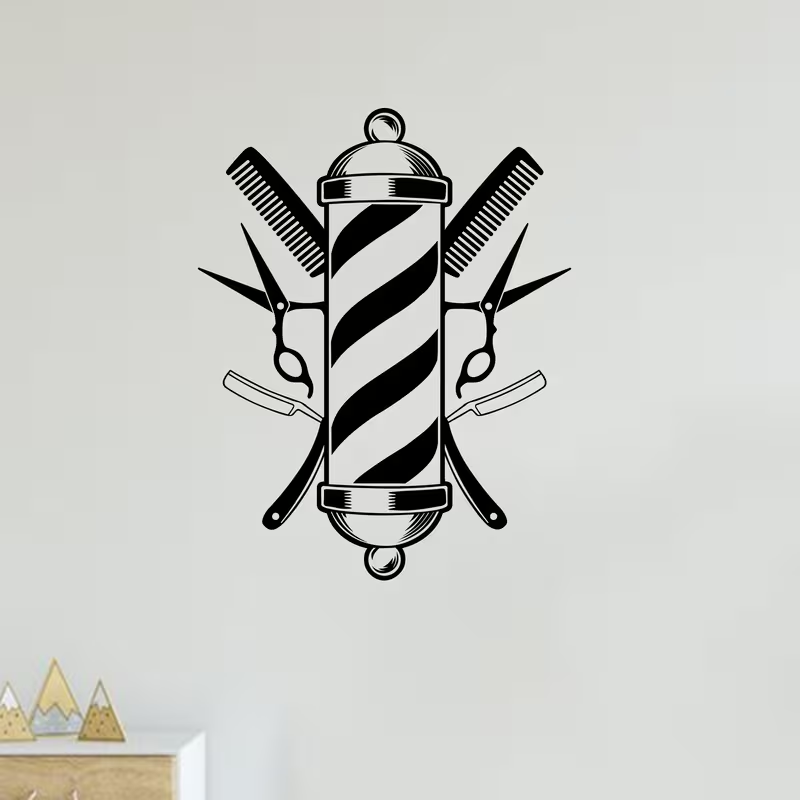 Barber Shop Wall Sticker Vinyl - đánh giá và giá Interior Design With Wallpaper