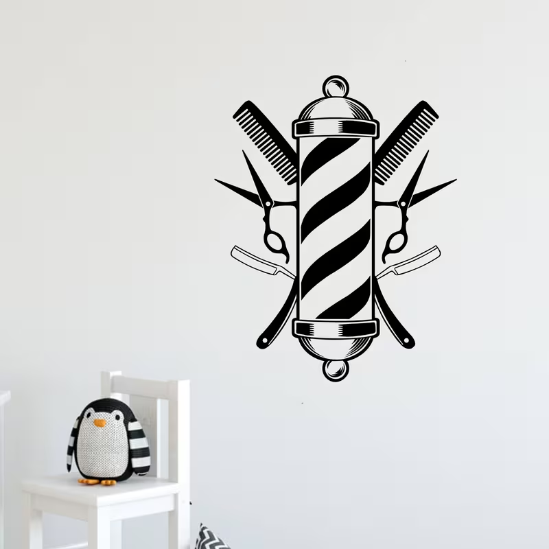 Barber Shop Wall Sticker Vinyl - đánh giá và giá Interior Design With Wallpaper